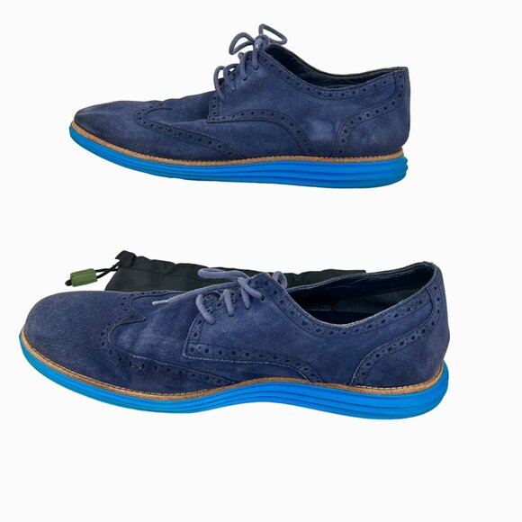 COLE HAAN BLUE SUEDE LUNAGRAND LUNARLON WINGTIP OXFORD LOAFER  w/ BAG main image 7